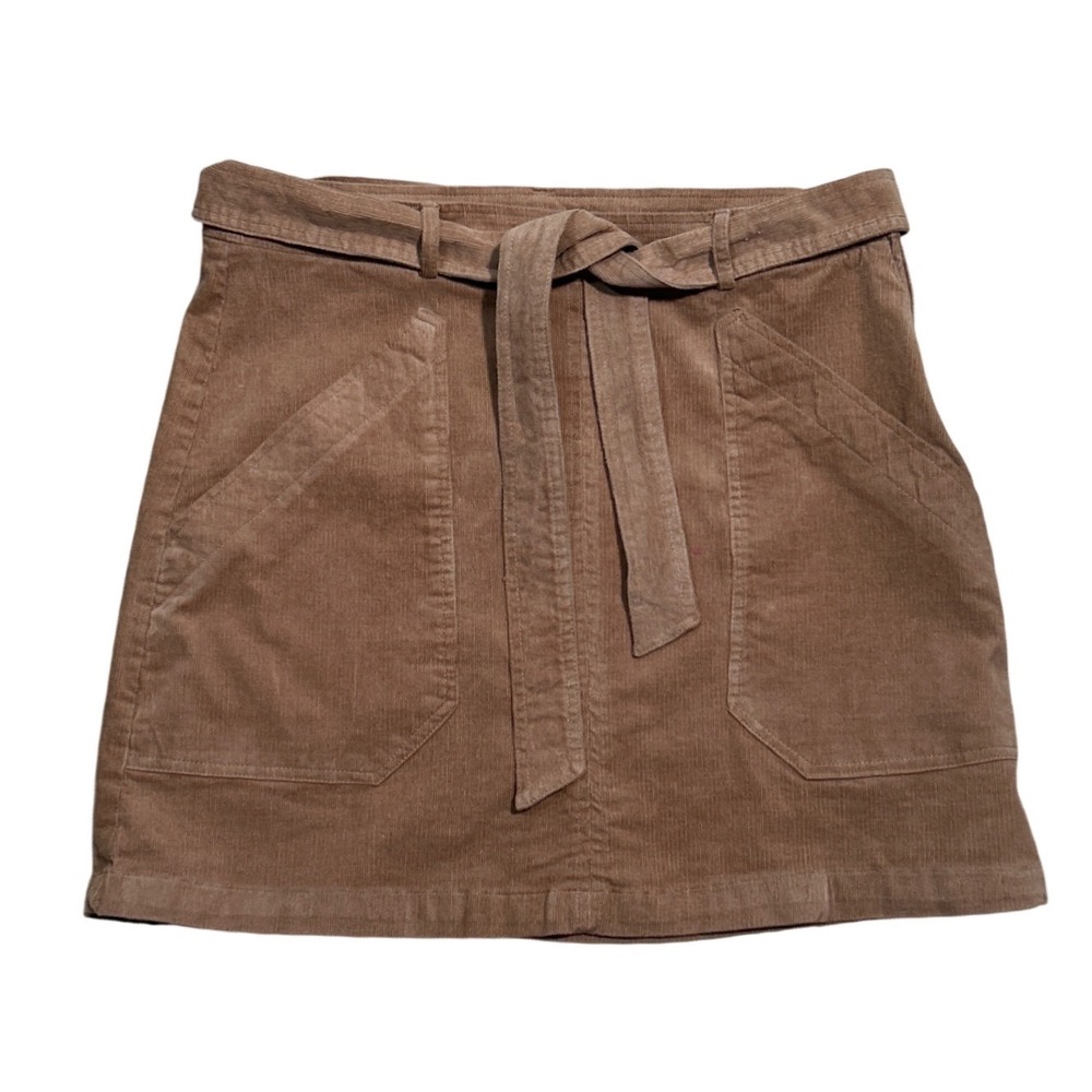 HYFVE Skirt Brown Corduroy Belted Zip Pockets A-Line Mini Sz Large Y2K Chic